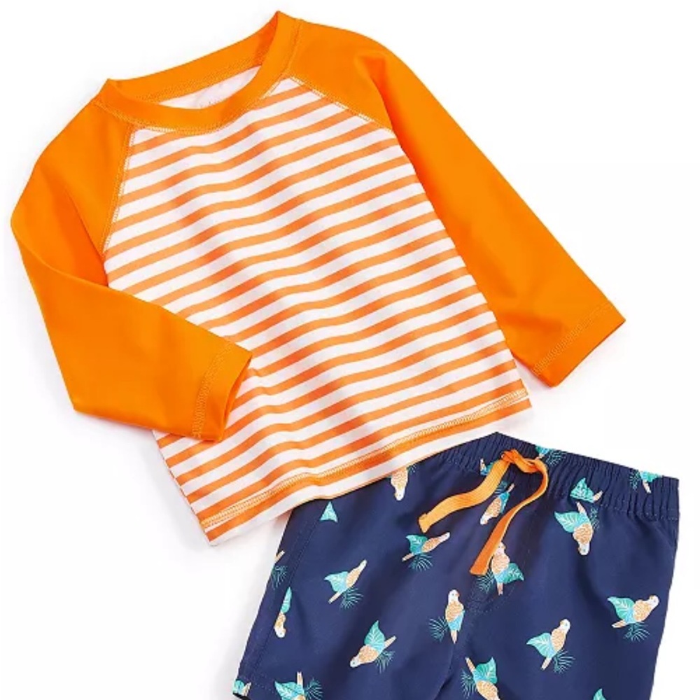 Orange Striped Kids Swim Set